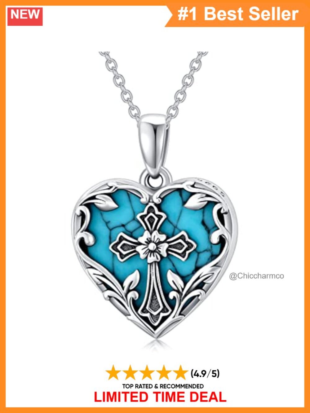 925 Sterling Silver Turquoise Heart Locket Necklace Photo Pendant